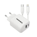 מטען קיר USB-A + USB-C 38W עם כבל Lightning