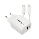 מטען קיר USB-A + USB-C 38W עם כבל Lightning