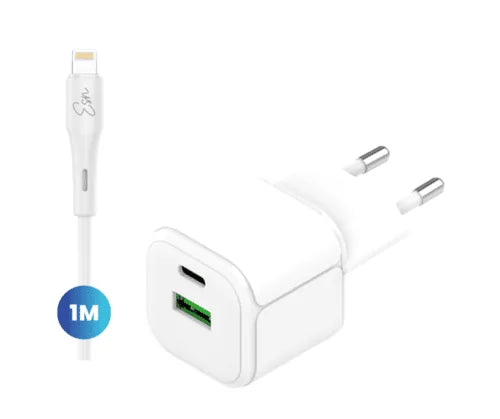 מטען קיר USB-A + USB-C 38W עם כבל Lightning