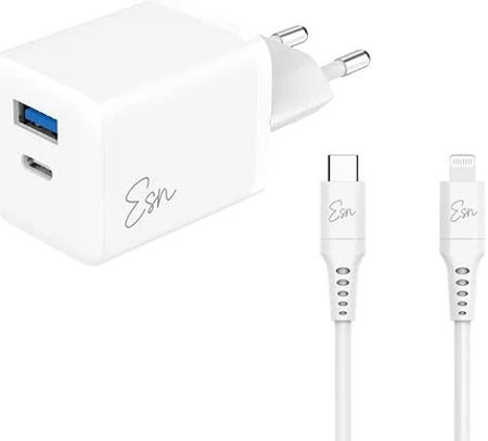 מטען קיר USB-A + USB-C 43W עם כבל Lightning